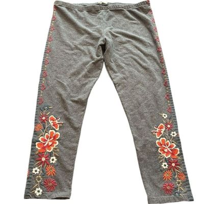 Johnny Was Floral Embroidered Gray Leggings Boho XL